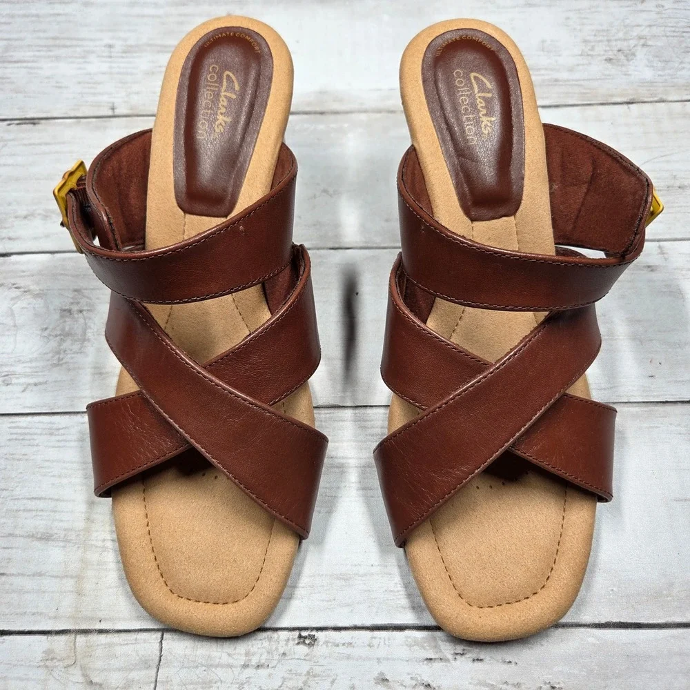 Clarks Collection Ultimate Comfort Wedge Sandal Women 10M Brown Leather Buckle